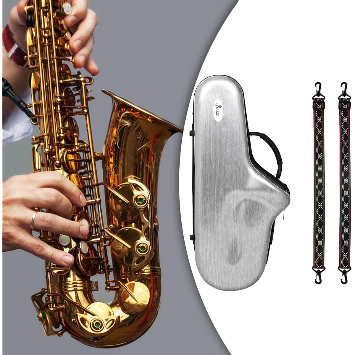 Perfk Alto Saxophone Case, Saxophone Backpack, Protective Saxophone Gig Bag, Saxophone Carrying Case for Practice Stage Travel Performance, Argent