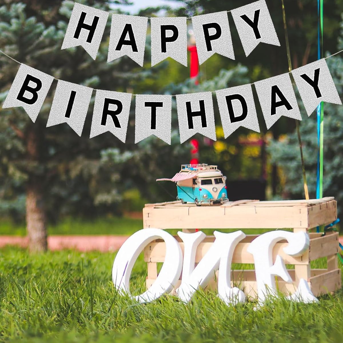 Happy Birthday Banner Silver Thick Fabric Pre-Stretched Glitter Silver Birthday Sign Birthday Party Decoration Supplies