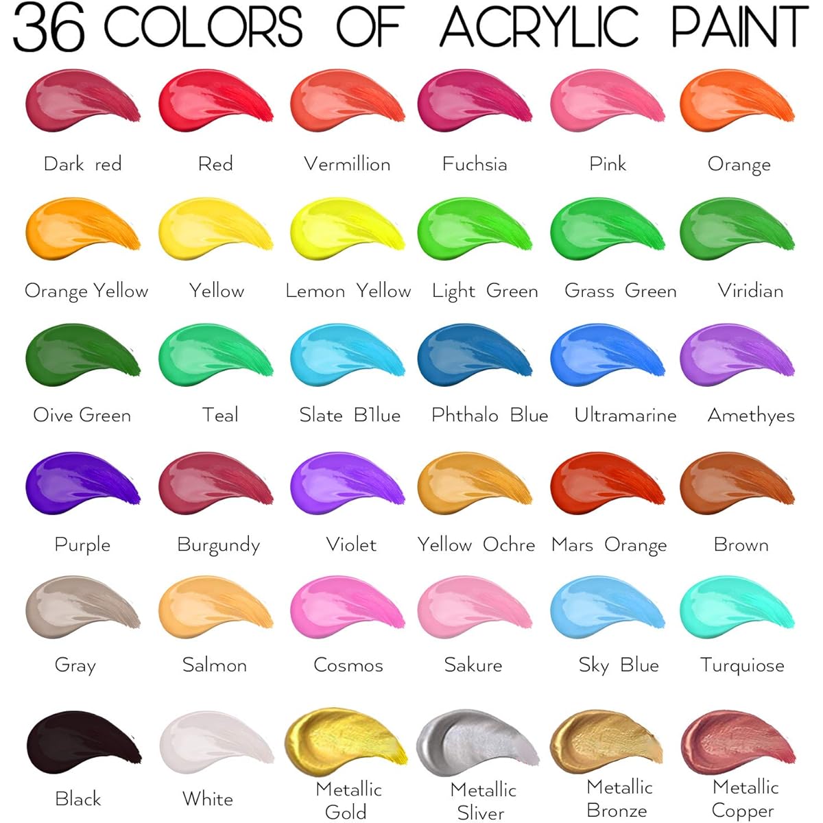Acrylic Paint Set 36 Colors 2 Fl Oz 60ml Bottle Non-Toxic 36 Colors Acrylic Paint Fade-Resistant Rich Pigment for Kids Adults Artists Canvas Crafts Wood Painting