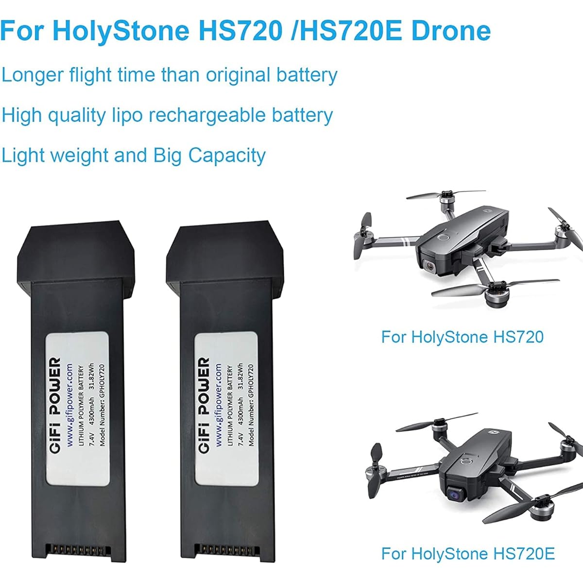 ELEOPTION Holystone HS720 HS720E Drone Replacement Battery 4300mAh 7.4V Replacement Lipo Battery (2pcs)