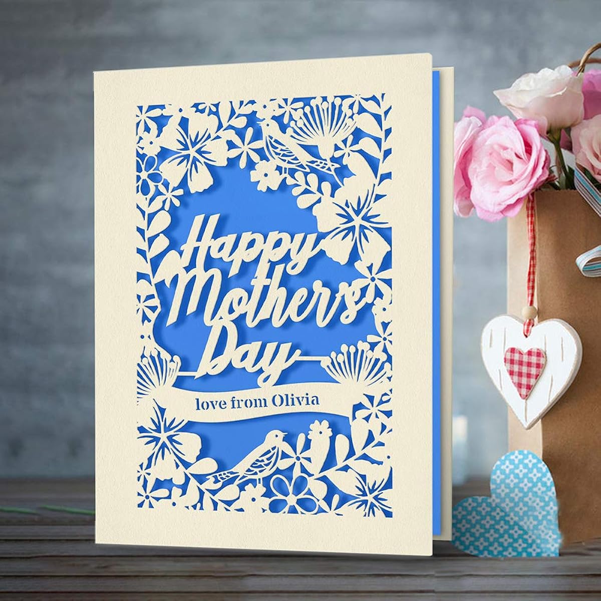 Mother's Day Cards Custom Mother's Day Gifts for Mother Woman Nana Wife Mommy Mother Grandma Greeting Cards with Message for Mom (Blue)