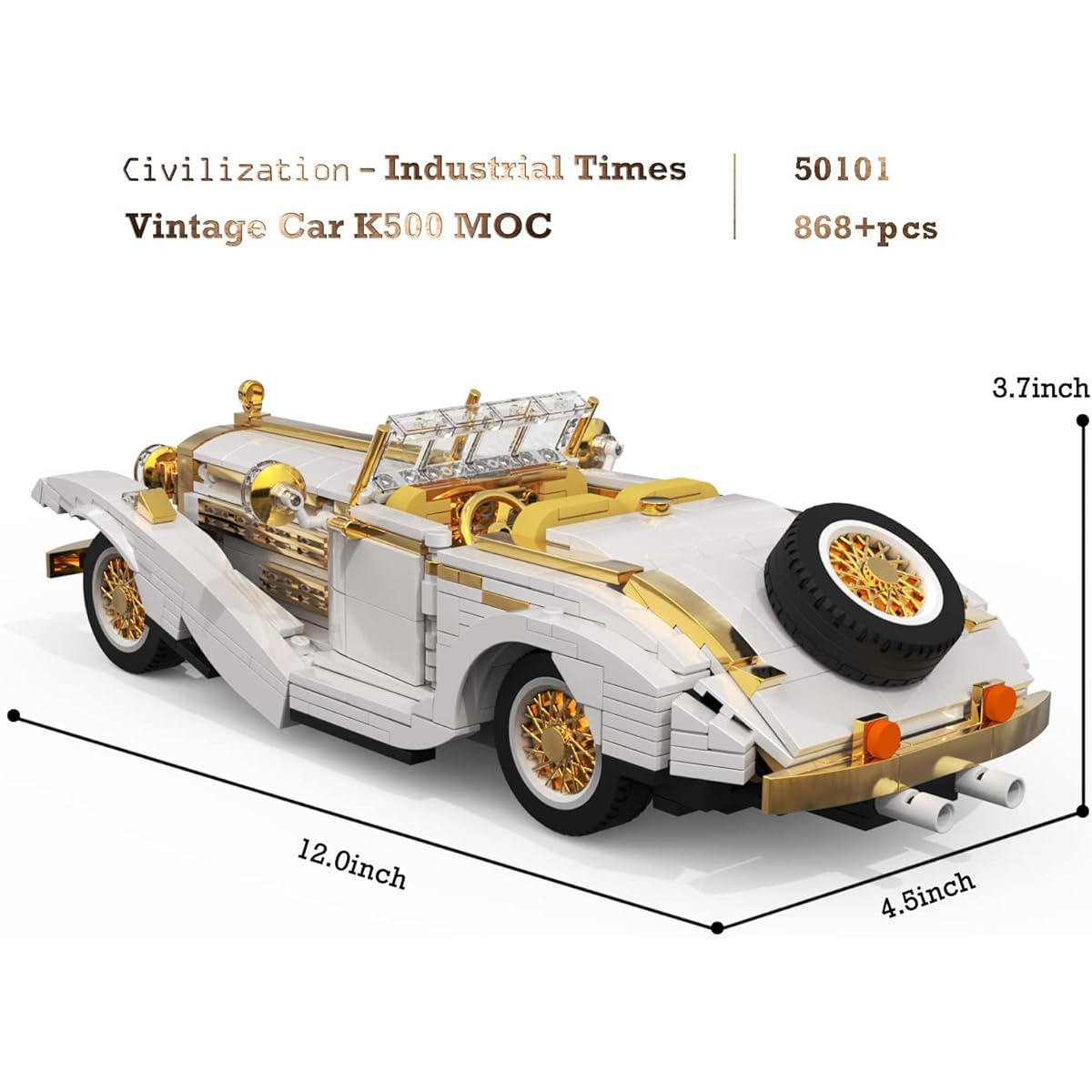 JMBricklayer Vintage Sports Car Building Block Set Model, Classic K500 MOC Model Car Kit for Teens Adults Girls Boys Ages 14+, Collection Convertible Car Model Kit(868 Pieces)