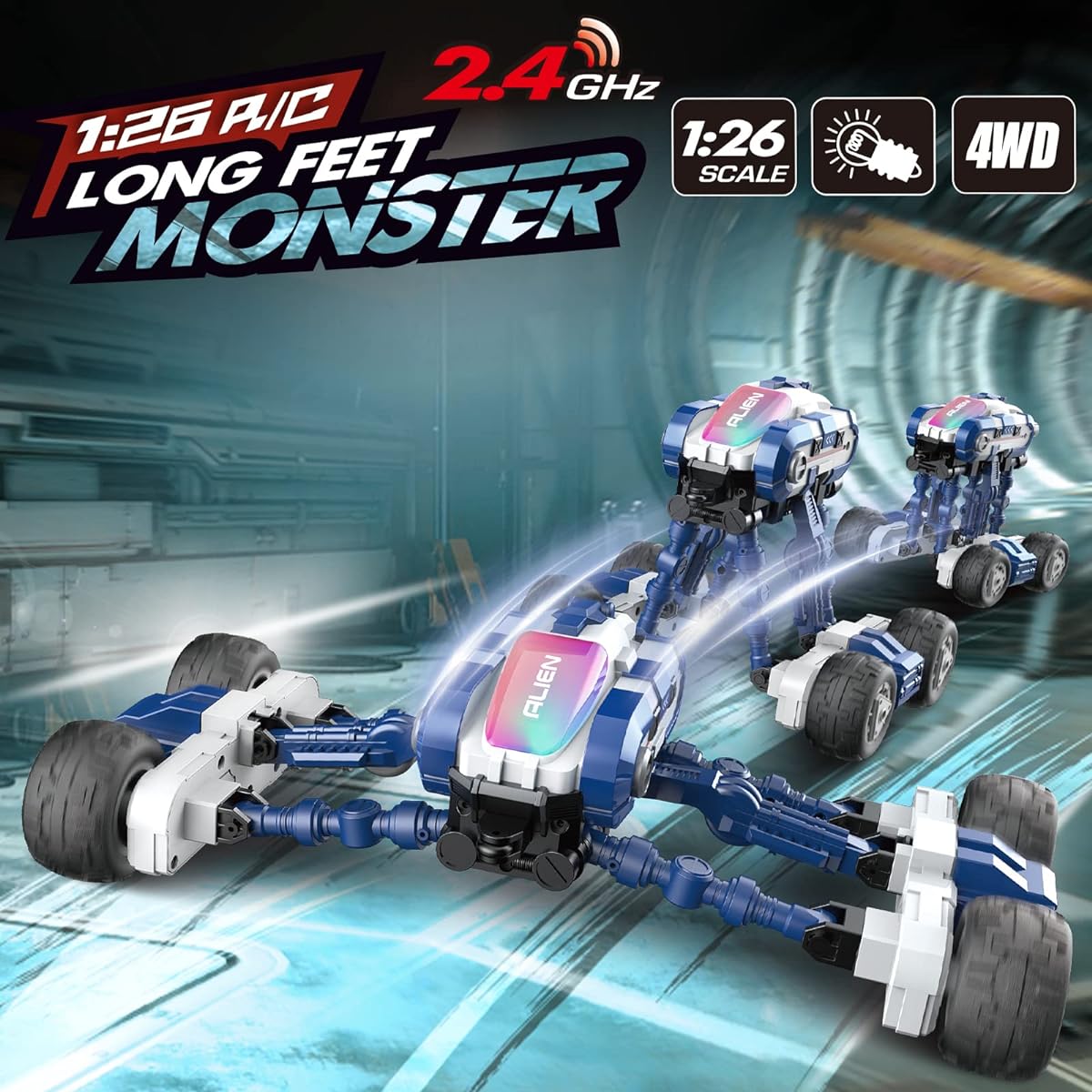 Desdoni Remote Control Car Monster Truck Vehicle 2.4Ghz 4WD Off-Road RC Stunt Car High Speed Car Toy Double Sided 360 Flip Rotating Car LED Gift for Kids Girls Boys Adults