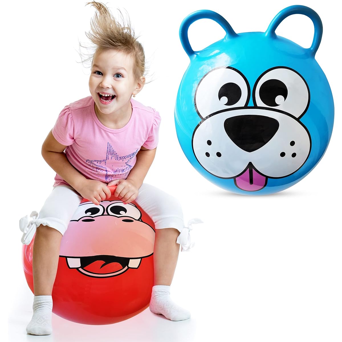 Animal Hopper Ball - 20" Bouncy Ball with 2 Handles - Easy to Inflate Bounce Ball with Hand Pump - Brightly Colored Hop Ball - Bouncy Jump Ball for Toddlers and Kids Ages 3+