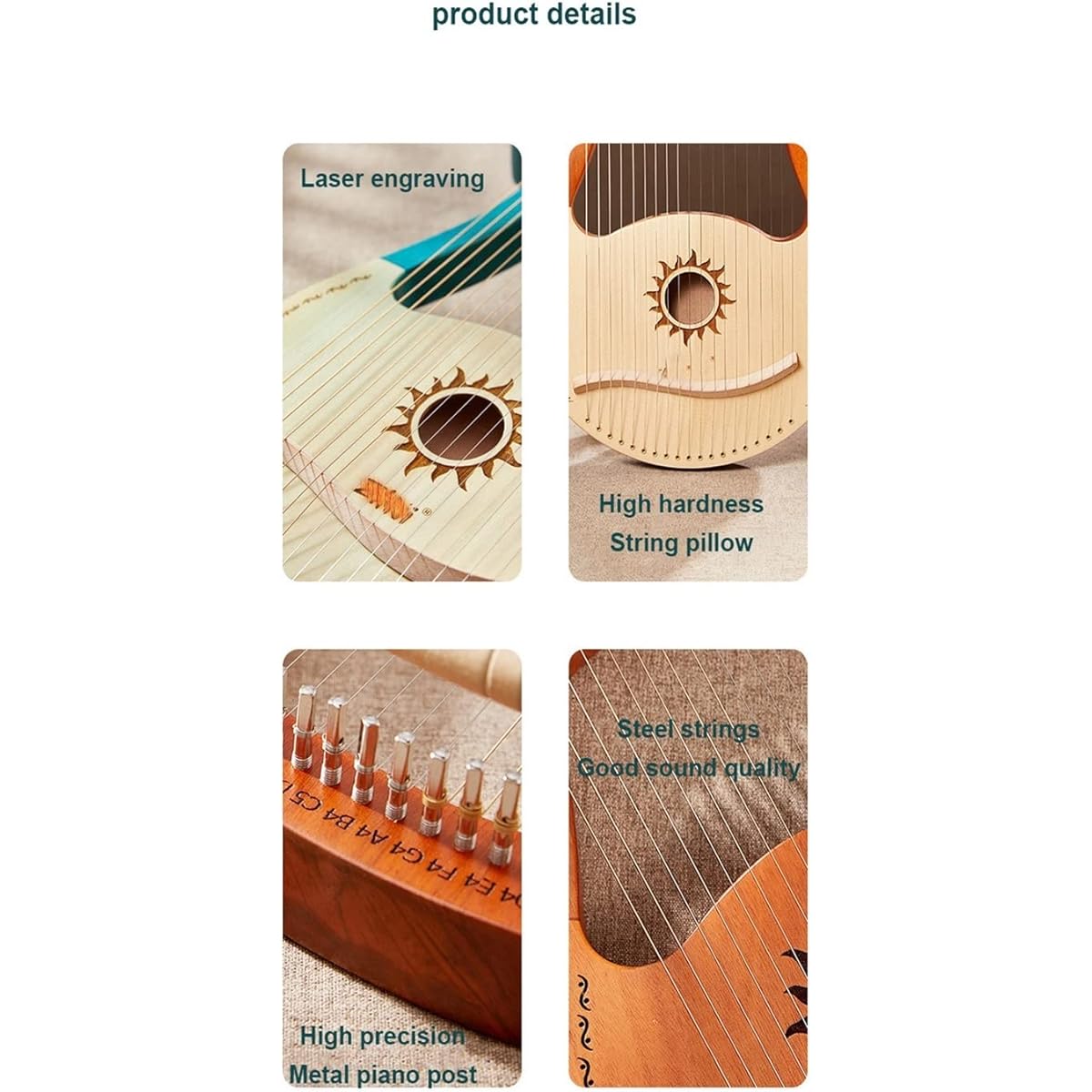 WowZza Lyra Harp 19 String Wooden Musical Instrument Lyre Harp with Tuning Wrench Strings Lyra Harp/19 Strings 02