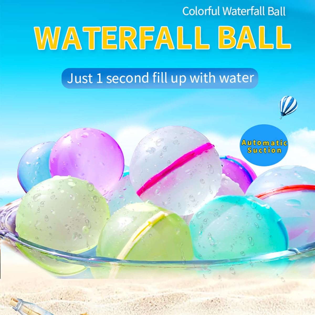 Focalmotors Reusable Water Balloons Quick Fill Self Seal Water Ball/Water Bomb Splash Ball Kids Adults Outdoor Activities Toys Summer Outside Party Supplies (12 Pieces)