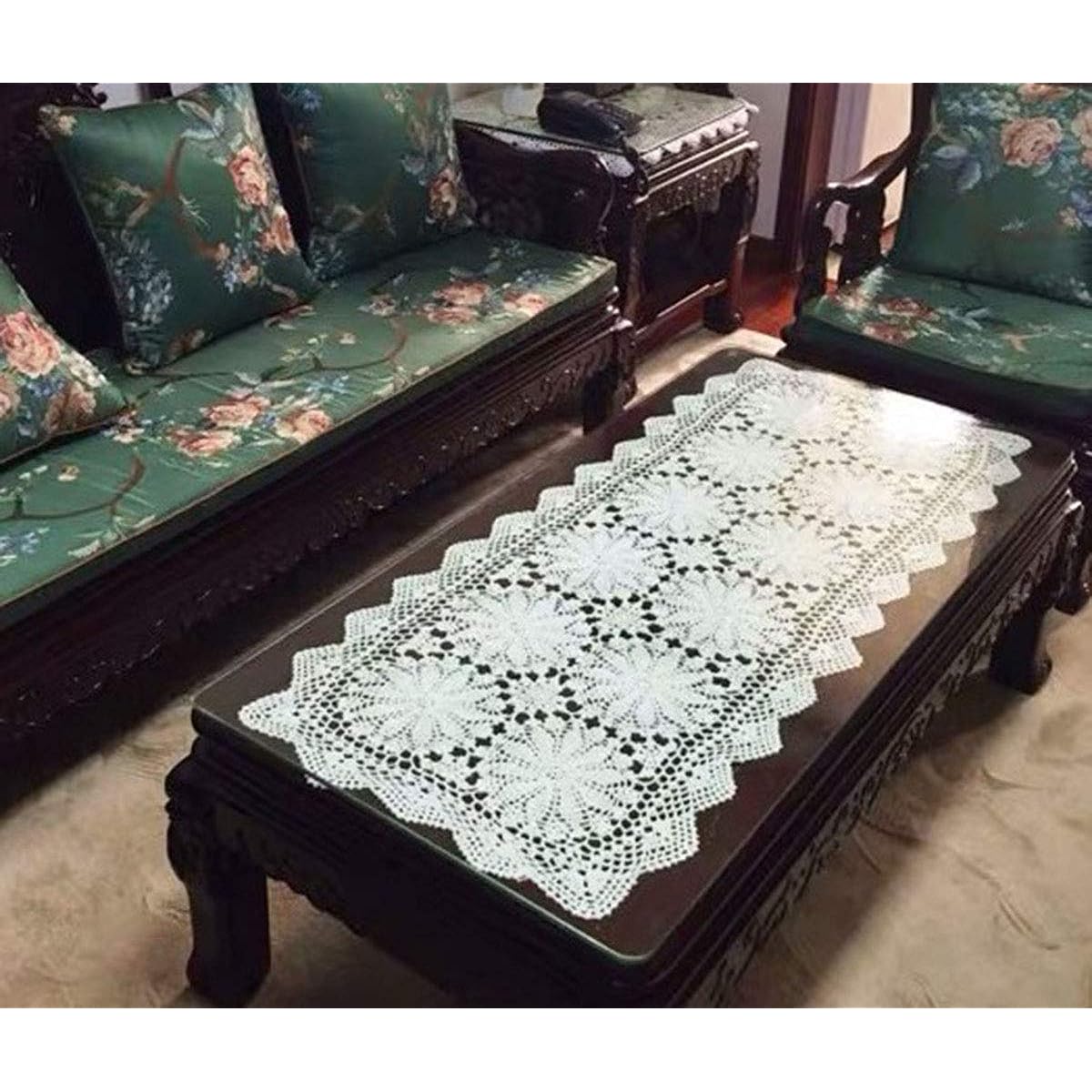 Janef Beige Handmade Crochet Cotton Table Runner Lace Doily Rectangle Dresser Scarf 20 x 51 inches