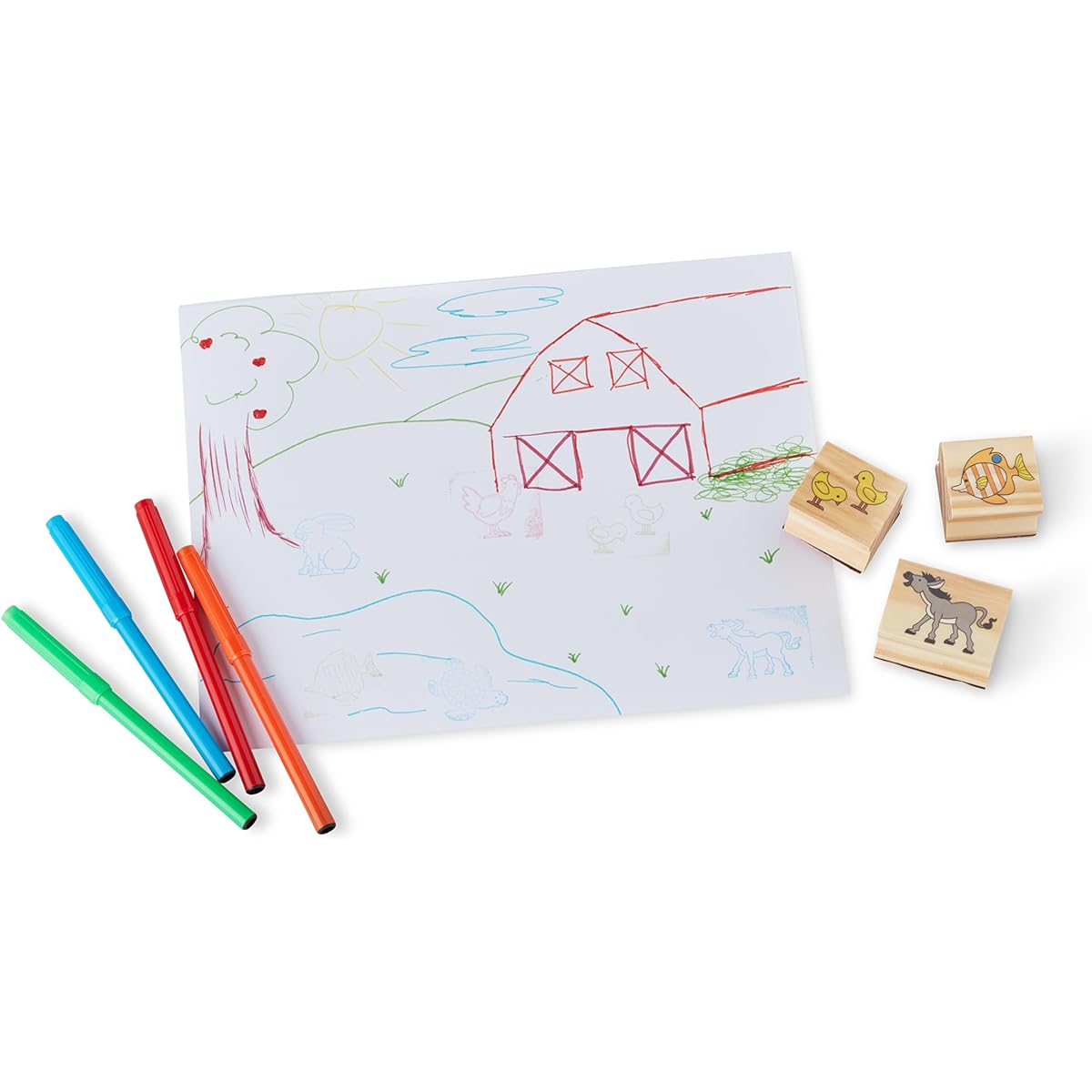 Melissa & Doug Jumbo Deluxe Wooden Stamp Set - Animals (40 Stamps, 7 Markers, 3-Color Ink Pad)
