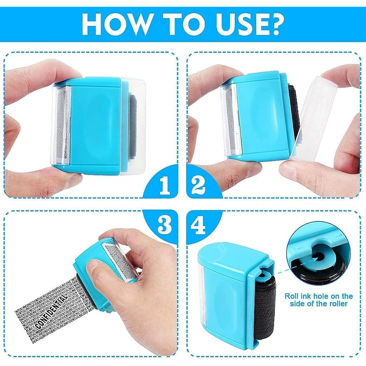 Identity Theft Stamp Identity Guard Roller Stamp Wide Rolling Security Stamp,Secure Confidential ID Blackout Security, Anti Theft and Privacy Safety (Small Size (Blue+3 Refills))