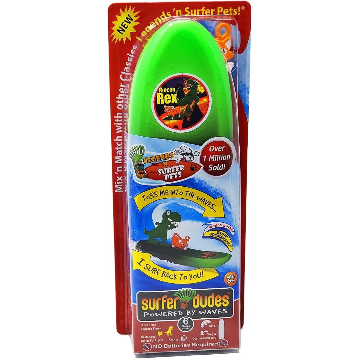Surfer Dudes Legends & Surfer Pets Wave Power Mini Surfer Pet Surfboard Beach Toy Rincon Rex and Santa Cruz