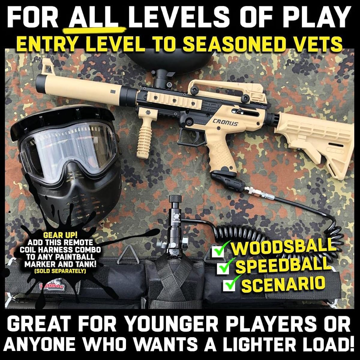Maddog 4+1 Paintball Harness Pod Pack 4 Paintball Pods and Quick Disconnect Paintball Tank Remote Coil Combo
