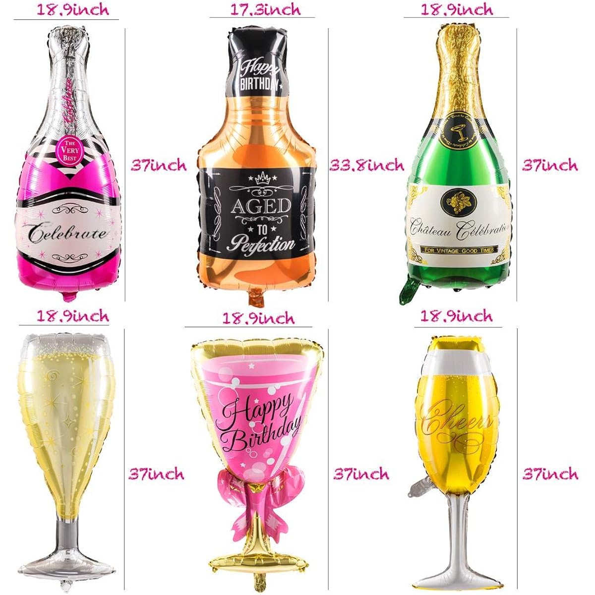Gifts Champagne and Wine Bottle Balloons - 12 Foil Balloons - Birthday Bachelorette Engagement Party Decorations