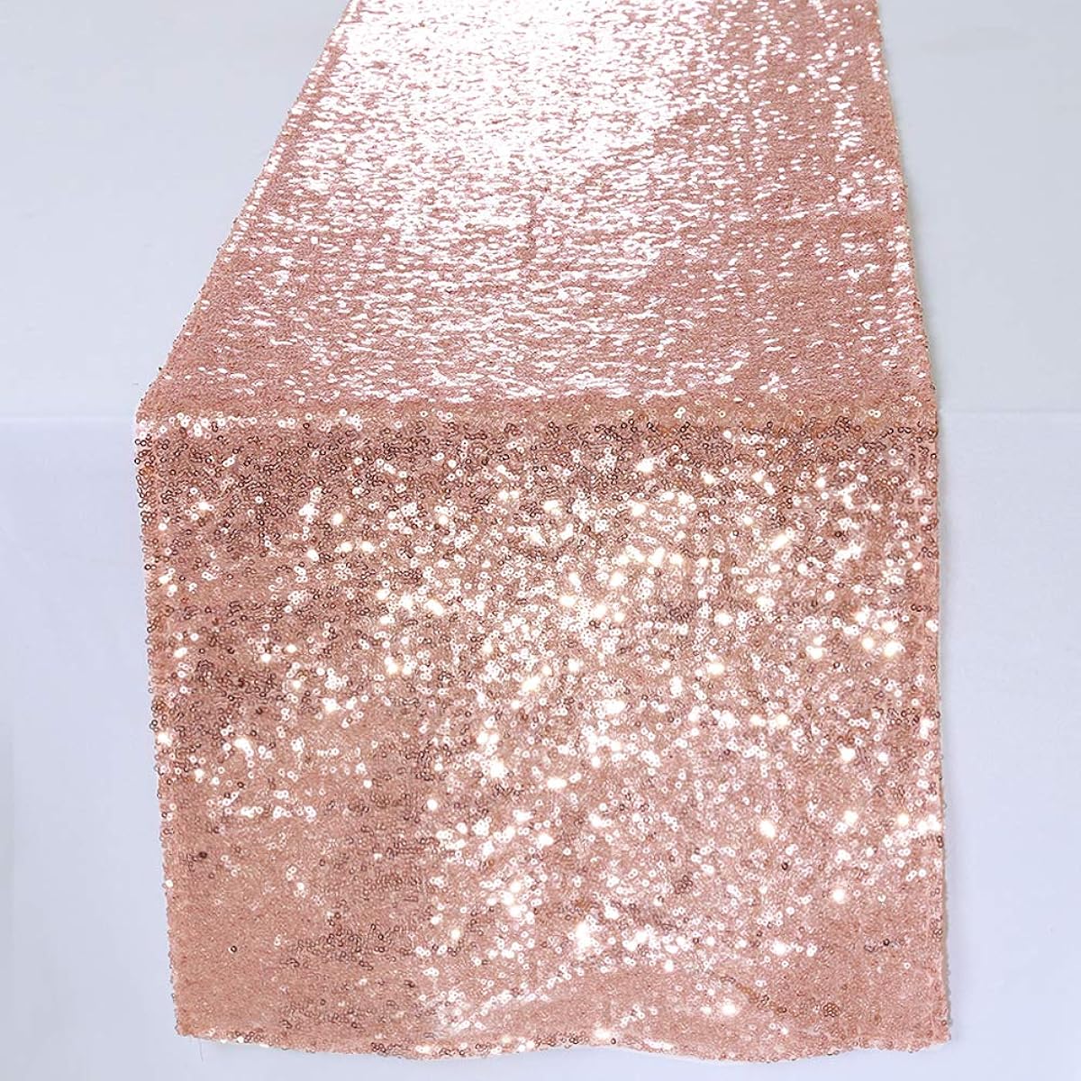 TRLYC 12x108 Inch Rectangle Rose Gold Sequin Table Runner for Wedding/Party/Decoration (Pack of 11)