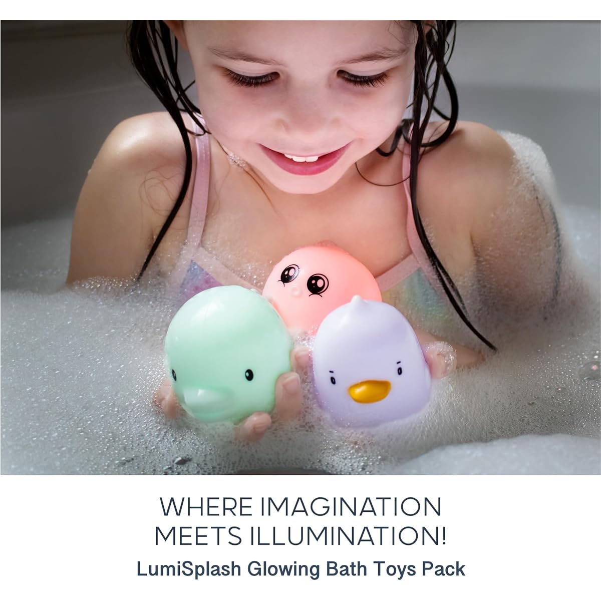Light Up Bath Toys, Set of 3 Floating Rubber Animal Toys, 8 LED Color Changing Underwater Lights, for Babies, Infants, Kids, Toddlers, Preschool, Bathtub, Bathroom Shower Games, Swimming Pool, LumiSplash