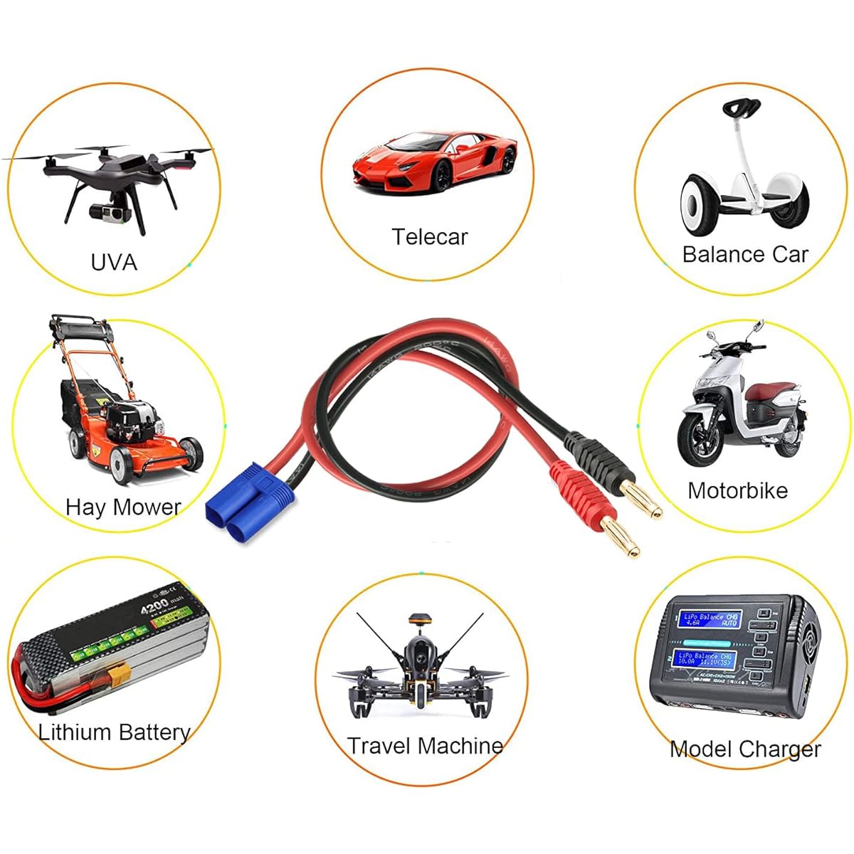WOODGUILIN EC5 Connector Plug EC5 Connector Male to 4mm Banana Plug Battery Charging Lead Adapter with 12AWG 30cm Cable Wire for RC Helicopter Vehicle Toy Quadcopter Vehicle (2 Pack EC5)