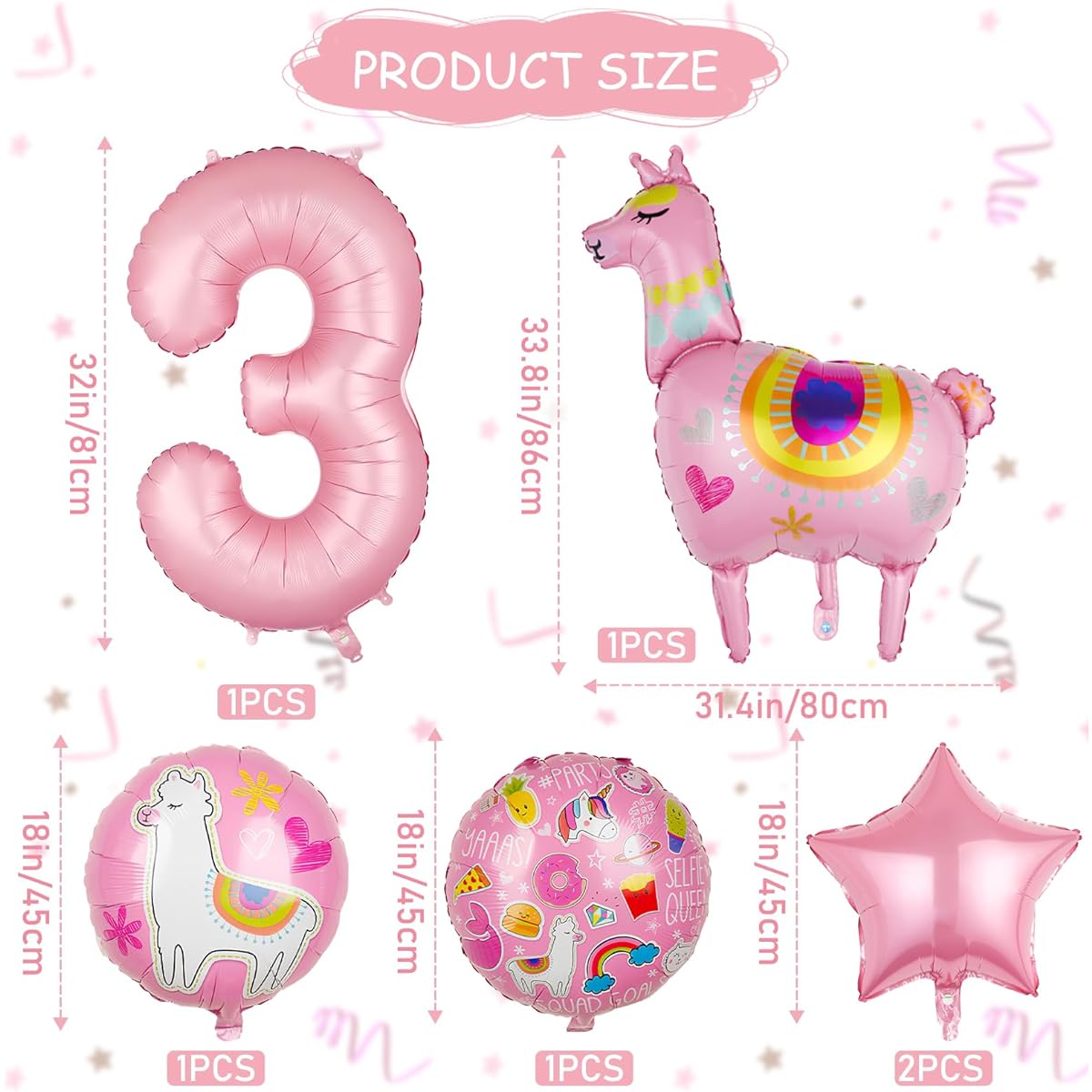 6 Llama Alpaca Balloons Picks Alpaca Birthday Number Foil Balloon Decorations Llama Alpaca Theme Party Supplies (3rd)