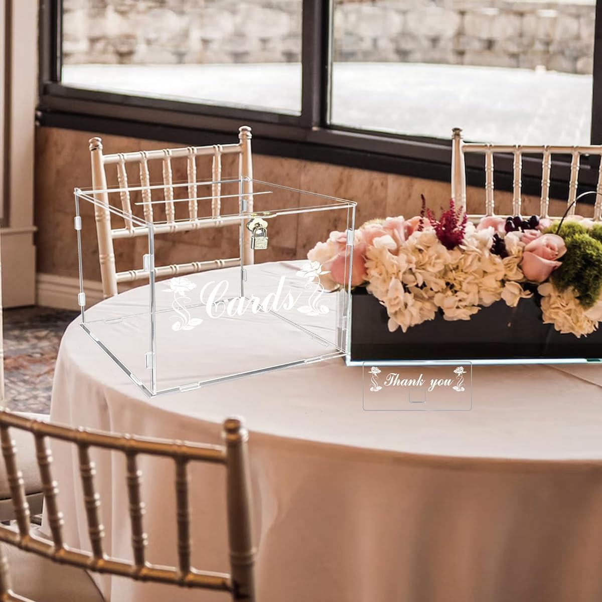FCDECOR Acrylic Wedding Card Box with Lock Clear Card Case for Wedding Reception with Money Holder and Card Sign for Wedding Baby Shower Birthday Bridal or Graduation Party Supplies 11"