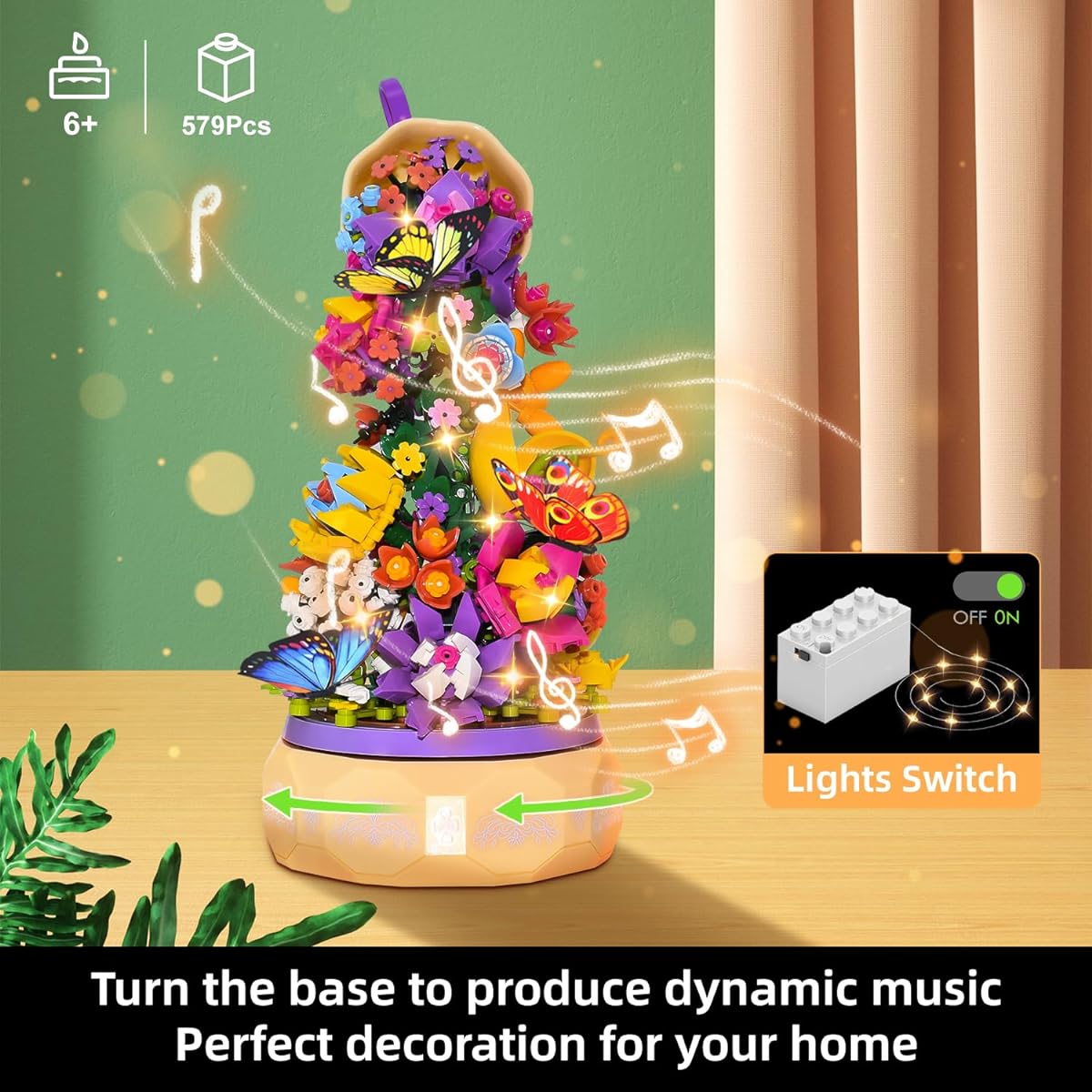 WINGIFT 579 Pieces Flower Music Box Assembly Set, Artificial Flower Series Rotating Music Box Assembly Kit Creative Project Botanical Collection Craft Set for Children Girls Boys Ages 6 7 8 Years Old and Up