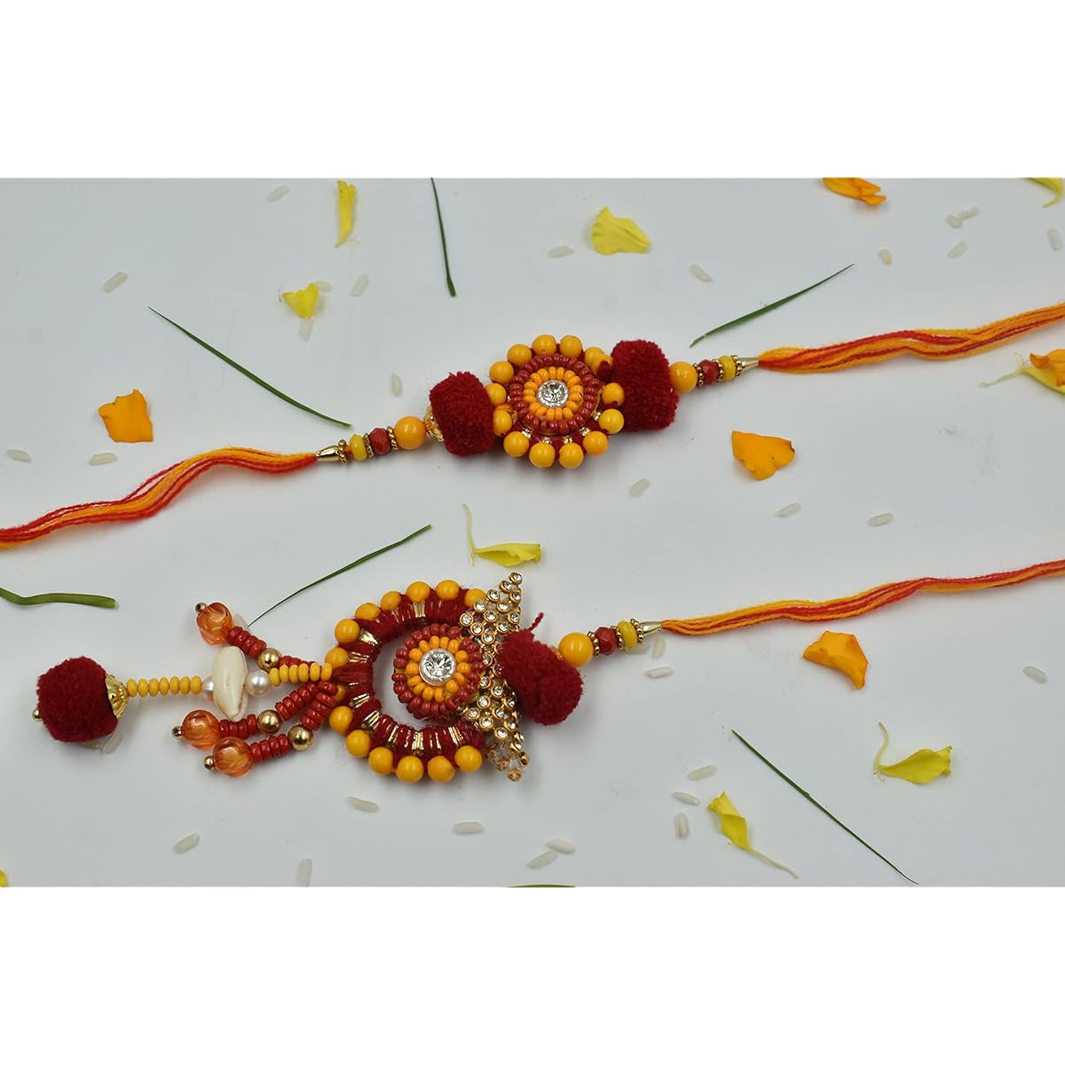 Raksha Bandhan Rakhi for Brother and Bhabhi with Greeting Card | Combo Pack Bhaiya Rakhi and Lumba for Bhabhi (Couple Rakhi-Lumbha-6)