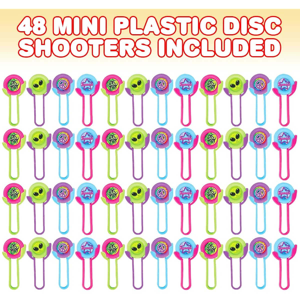 ArtCreativity Mini Disc Shooter Set of 48 Flying Disc Toys for Kids Assorted Designs Cool Outdoor Toys for Boys and Girls Goodie Bag Stuffer Party Favors for Party Themes