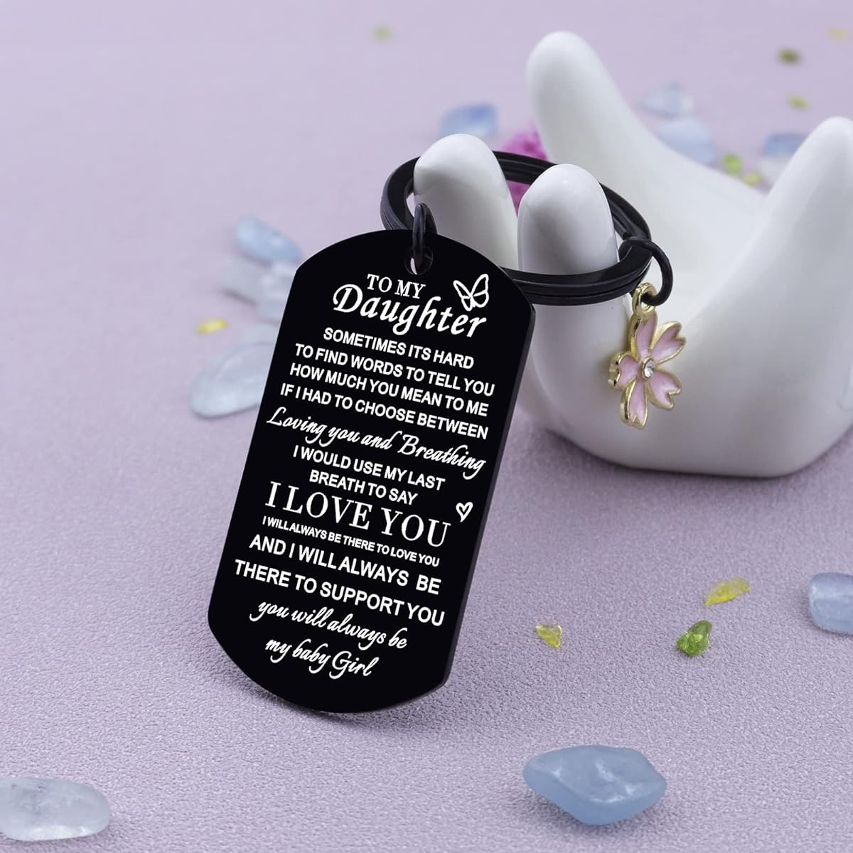 To My Daughter Keychain, Christmas Gift for Daughter, Mom, Dad, Father, Inspirational Stocking Stuffer, Birthday Gift, Inspirational Jewelry, Silver, Small