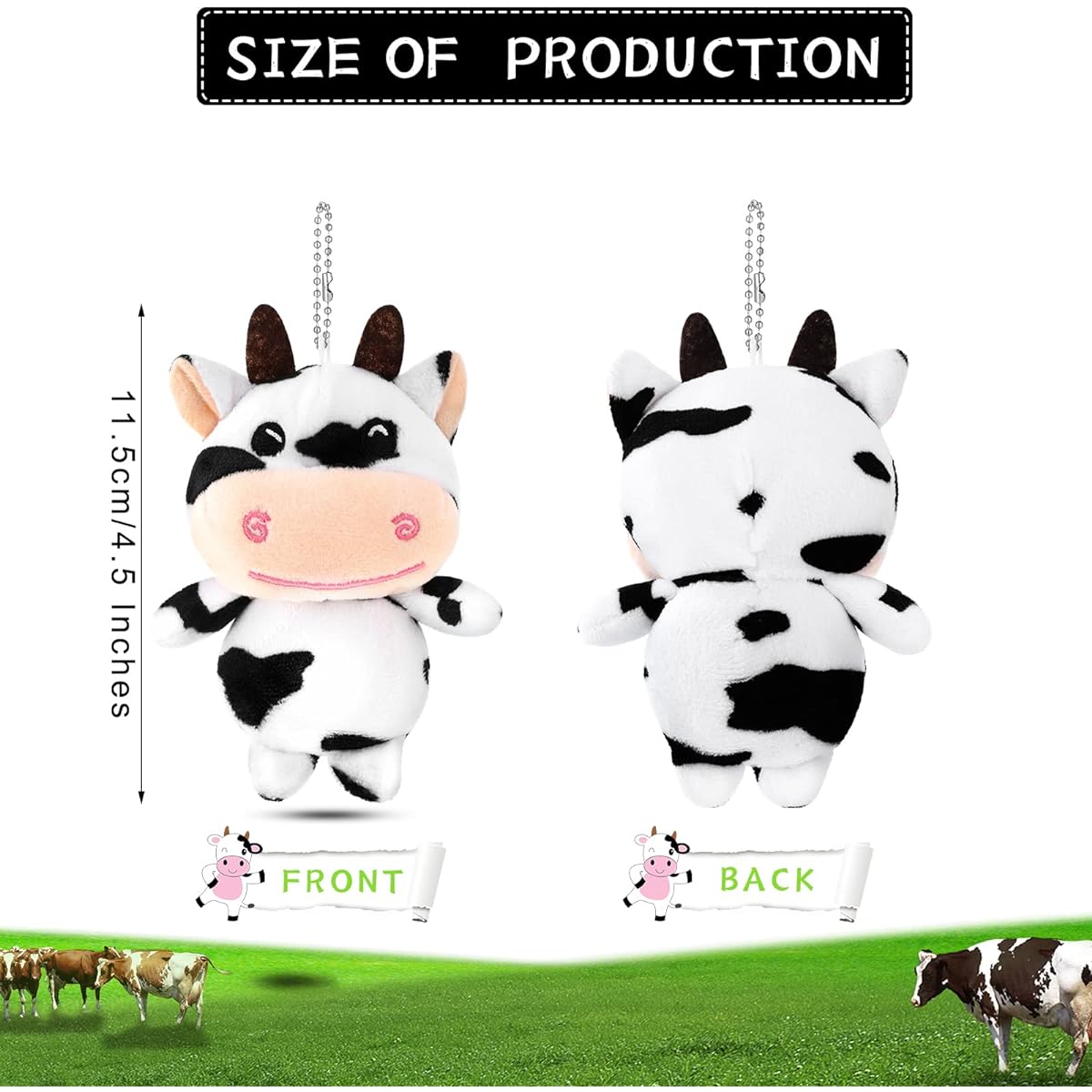 12pcs Plush Cow Keychains Cow Stuffed Animal Toys Kawaii Plush Farm Animal Keychains Cute Cow Toys Easter Gifts Classroom Rewards Farm Cow Party Favors Bags Backpacks Birthday Decor 4.5"