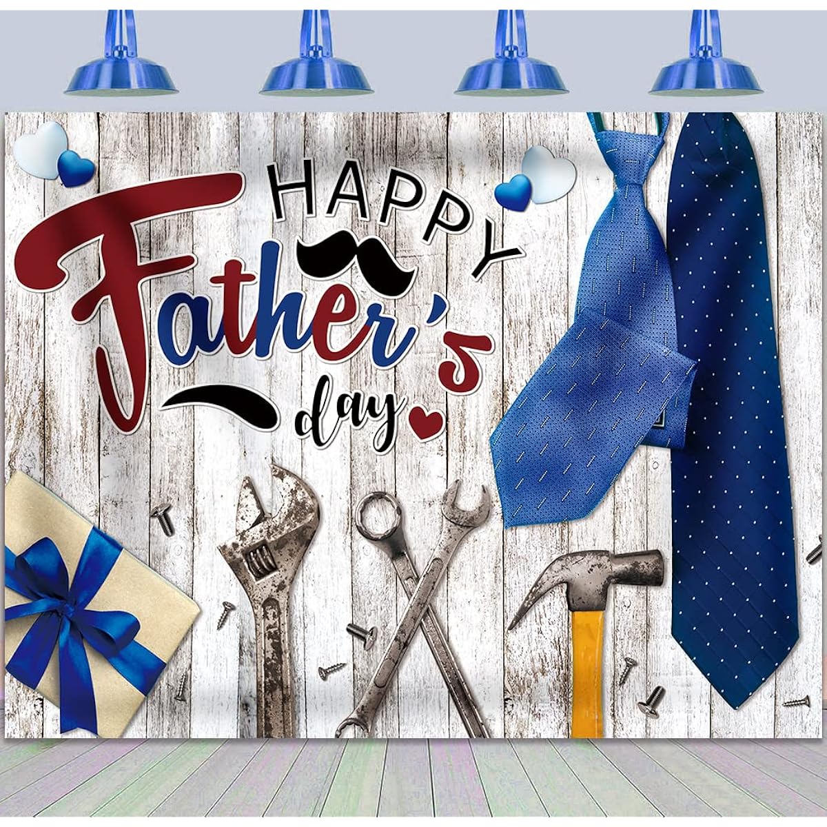 BINQOO Father's Day White Wooden Wall Backdrop Tie Fastening Tool for Father's Day Background Best Dad Father's Day Celebration Party Banner Family Photo Supplies (White, 7x5ft)