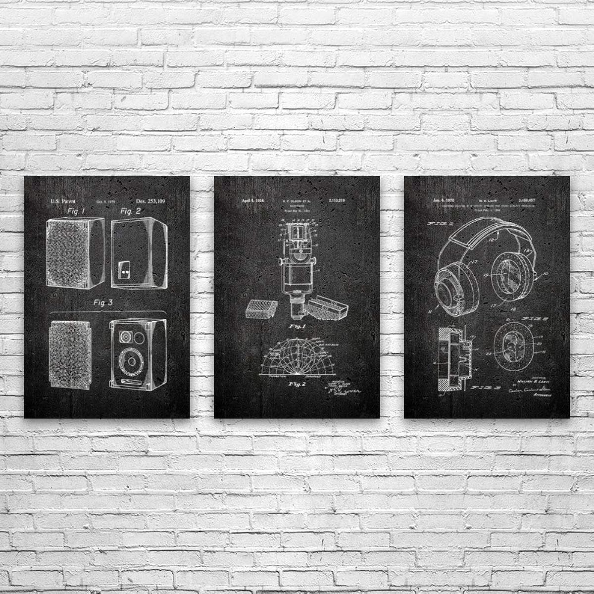 Set of 3 Music Recording Studio Posters (24x36), DJ Gifts, Recording Studio Art, Audio Tech Gifts, Speaker Art Prints, Stereo Art Dark Concrete