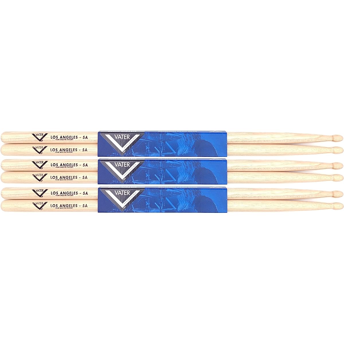 Vater Los Angeles 5A Wood Chip Hickory Drumsticks 3 Pairs (VS3P5AW)