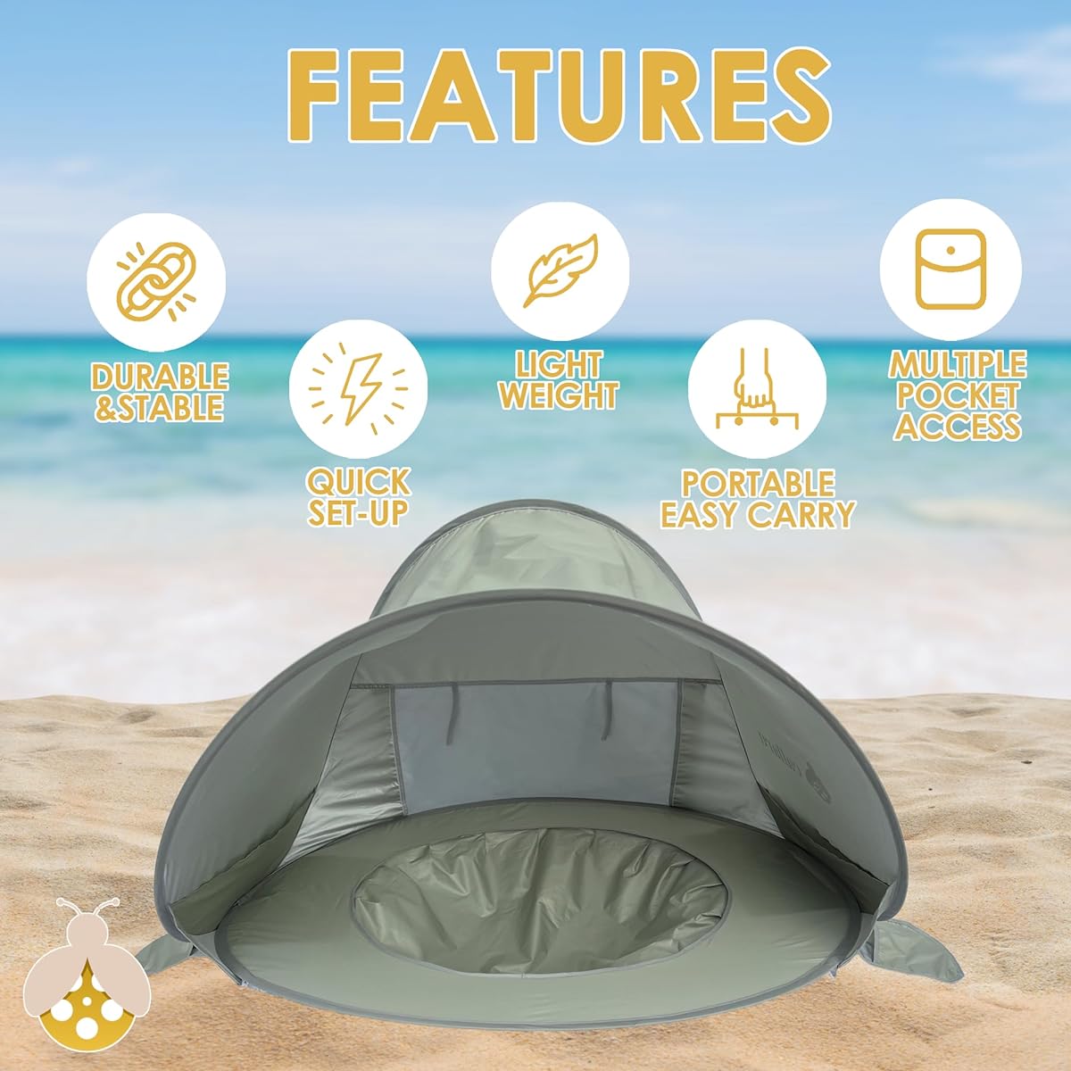 Baby Beach Tent Pop-up Shade Pool, Sage Green: Ideal baby & pet portable shelter - protection from sun, wind, sand and other elements.