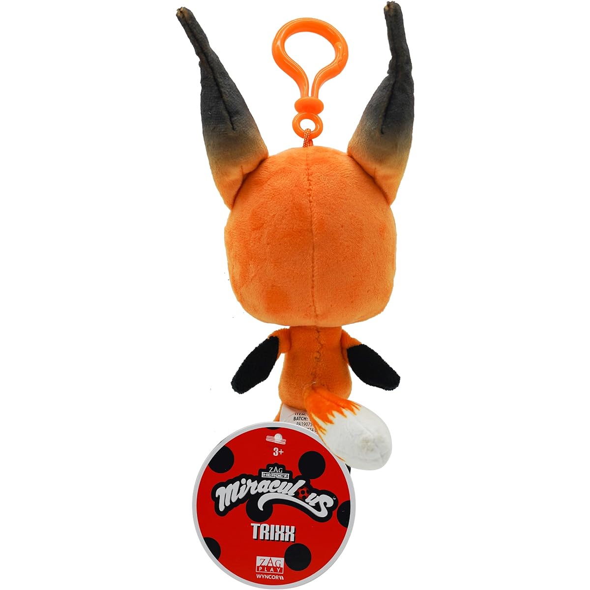 Miraculous Ladybug - Kwami Lifesize Trixx, 5" Fox Stuffed Animal Clip-on Toy for Kids Super Soft Collectible Stuffed Animal with Glitter Stitched Eyes and Color Matching Backpack Keychain (Winko)