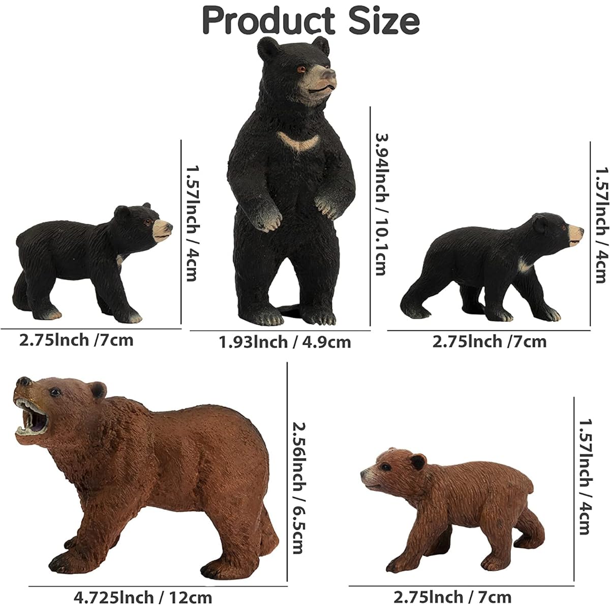 Gemini & Genius Grizzly Bear Woodland Animals Figurines Mommy and Baby Toy Set Safari Animals Family Playset Perfect Cake Topper Stocking Stuffer Birthday Gift for Kids