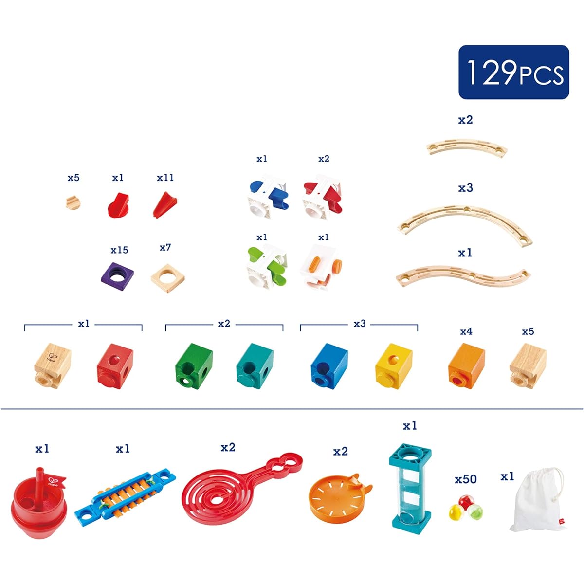 Hape- Super Spirals Wooden Marble Tracks, E6024, Colorful
