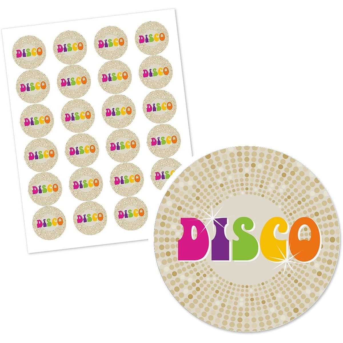 70's Disco - 1970's Disco Fever Party Circle Sticker Labels - 24 Count