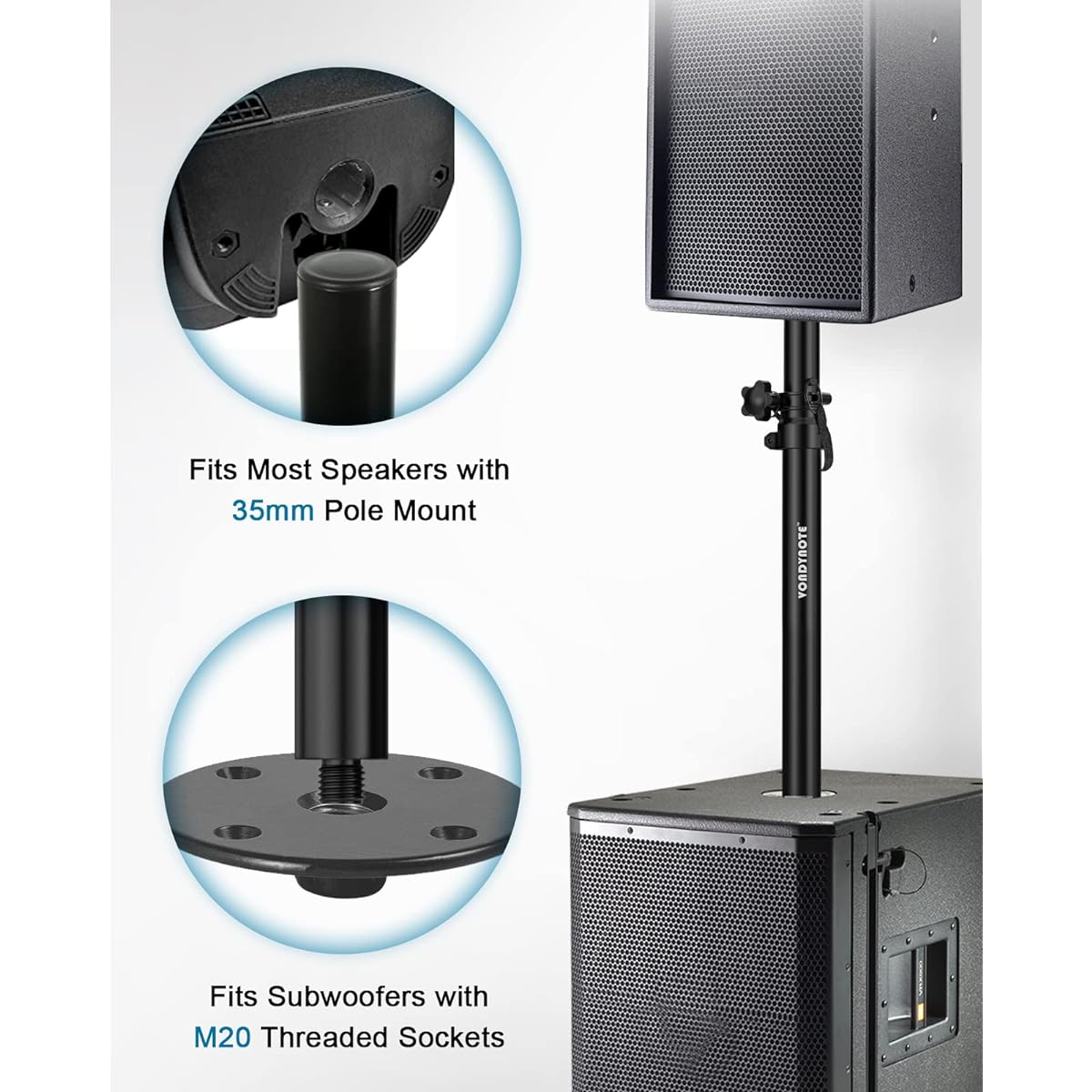 Vondynote Short Speaker Pole Set of 2 Subwoofer Mini Speaker Pole Mount Adjustable Height M20 Thread and 35mm Adapter Speaker Extender