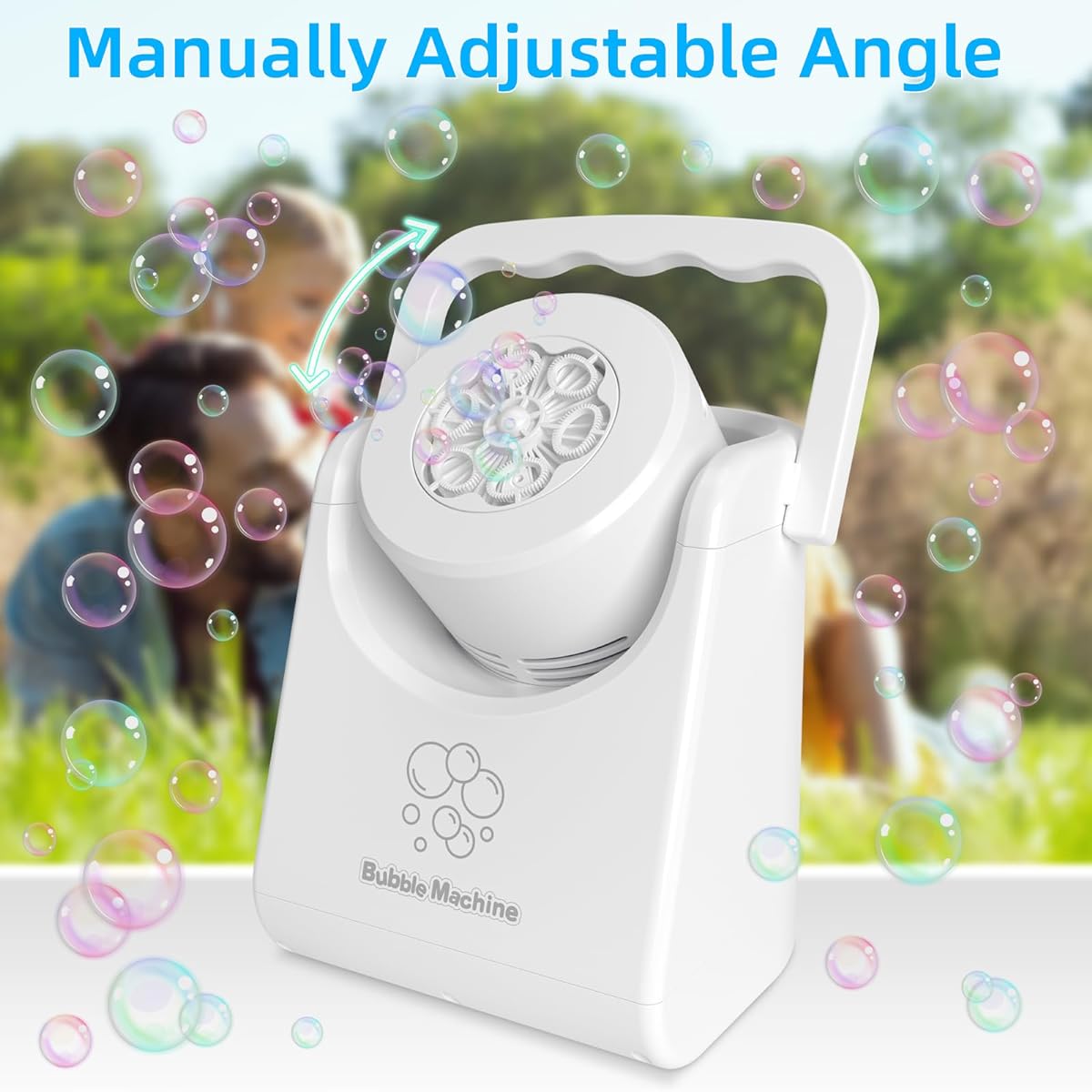 Bubble Machine for Kids/Toddlers Automatic Bubble Blower Portable Angle Adjustable Bubble Maker Bubble Toys for 3 4 5 6 7 Year Old Boys Girls Outdoor Party Birthday Easter Basket Stuffers Gift White