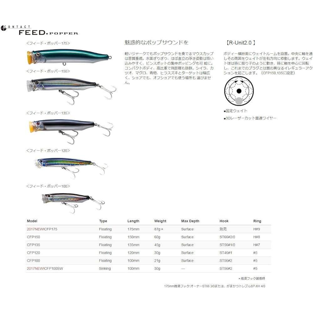 TackleHouse Popper Contact Feed Popper SW 100mm 30g Sinking CFP100SW Lure