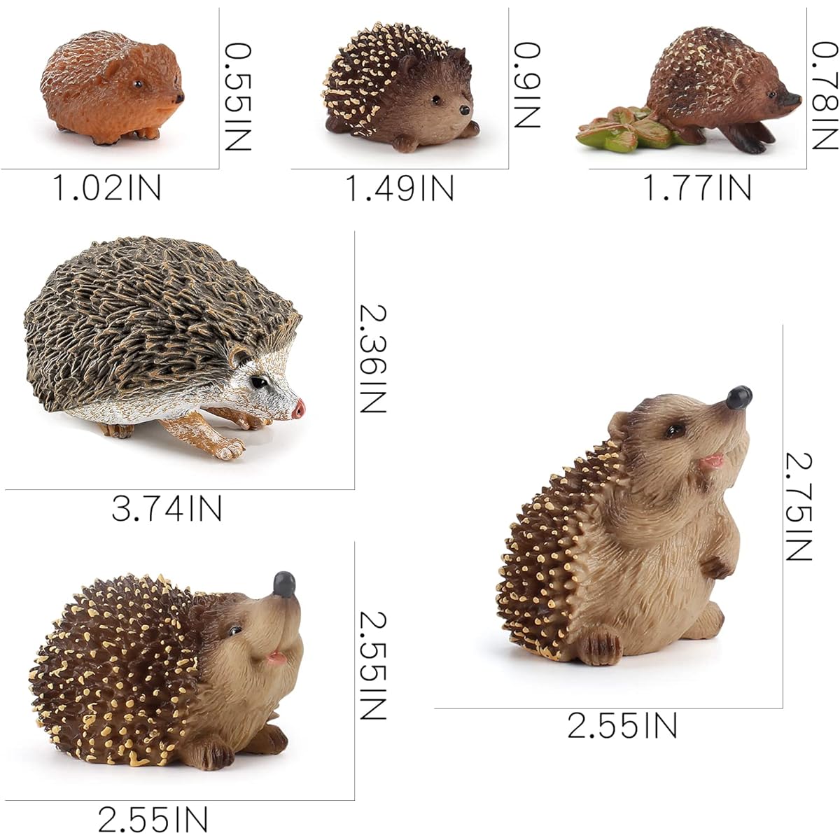 Real Rustic Wildlife Hedgehog Figure Toy Parry Set Hedgehog Figures Garden Jungle Forest Jumbo Zoo Animal Toy Figures for Kids 6 Pieces