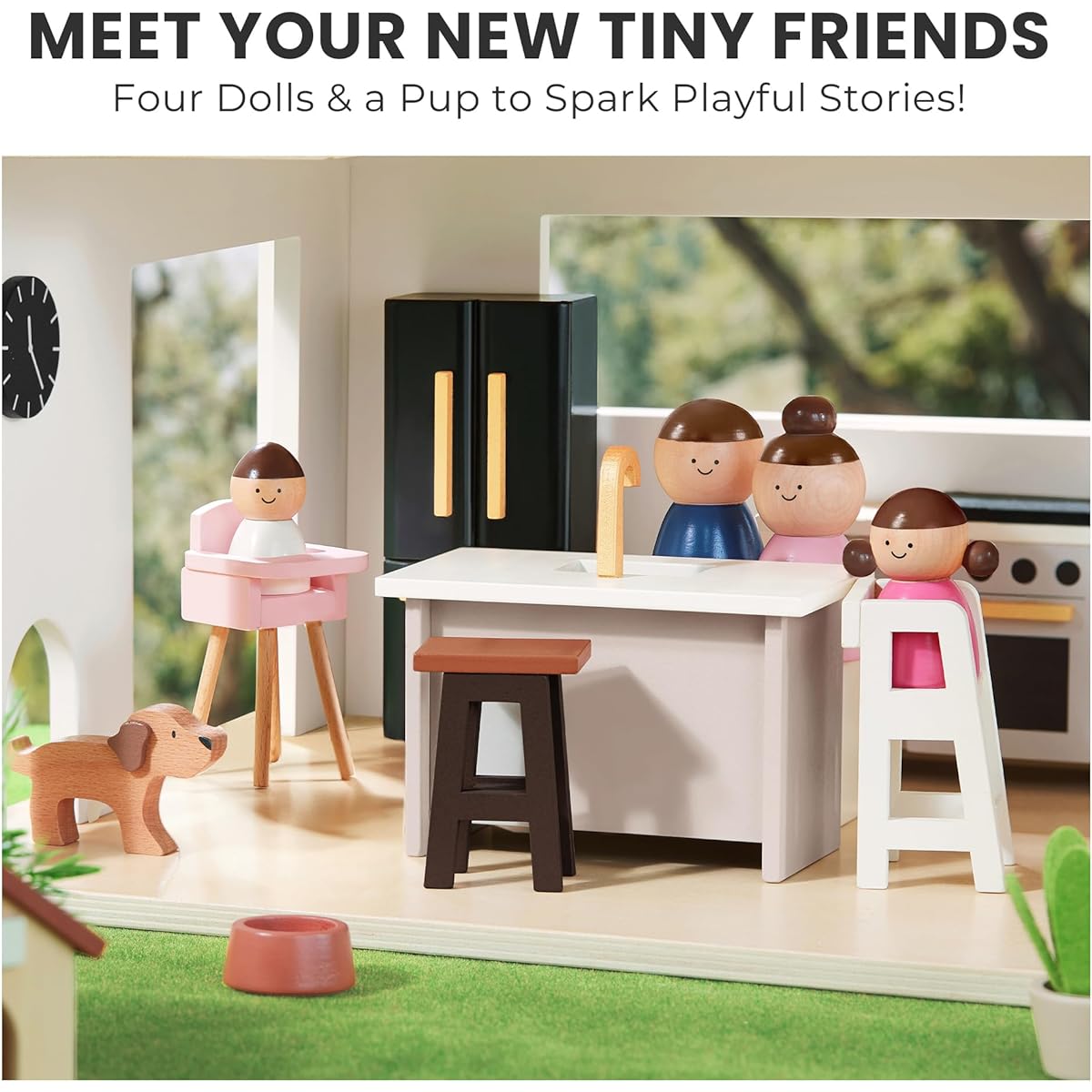 Tiny Land Dollhouse Modern Family Dollhouse Realistic Design Wooden Dollhouse with 53 Pieces of Furniture Perfect Gift for Kids Ages 3+