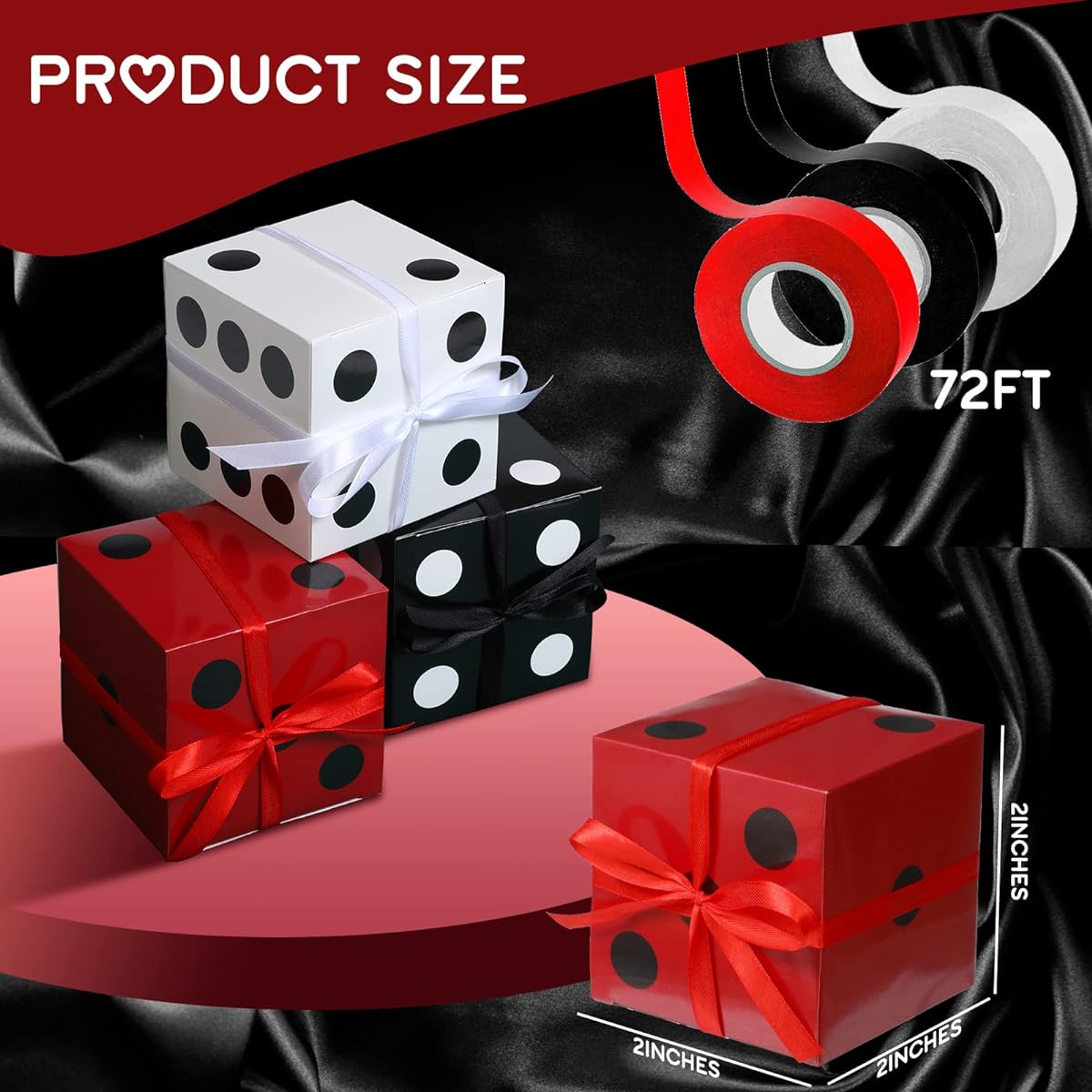 Ctosree 50 Pieces Dice Prize Box 2 x 2 x 2 Inch Casino Theme Party Decorations Game Night Decorations Red Black White Dice Gable Box with Ribbon Game Night Decorations Birthday Supplies
