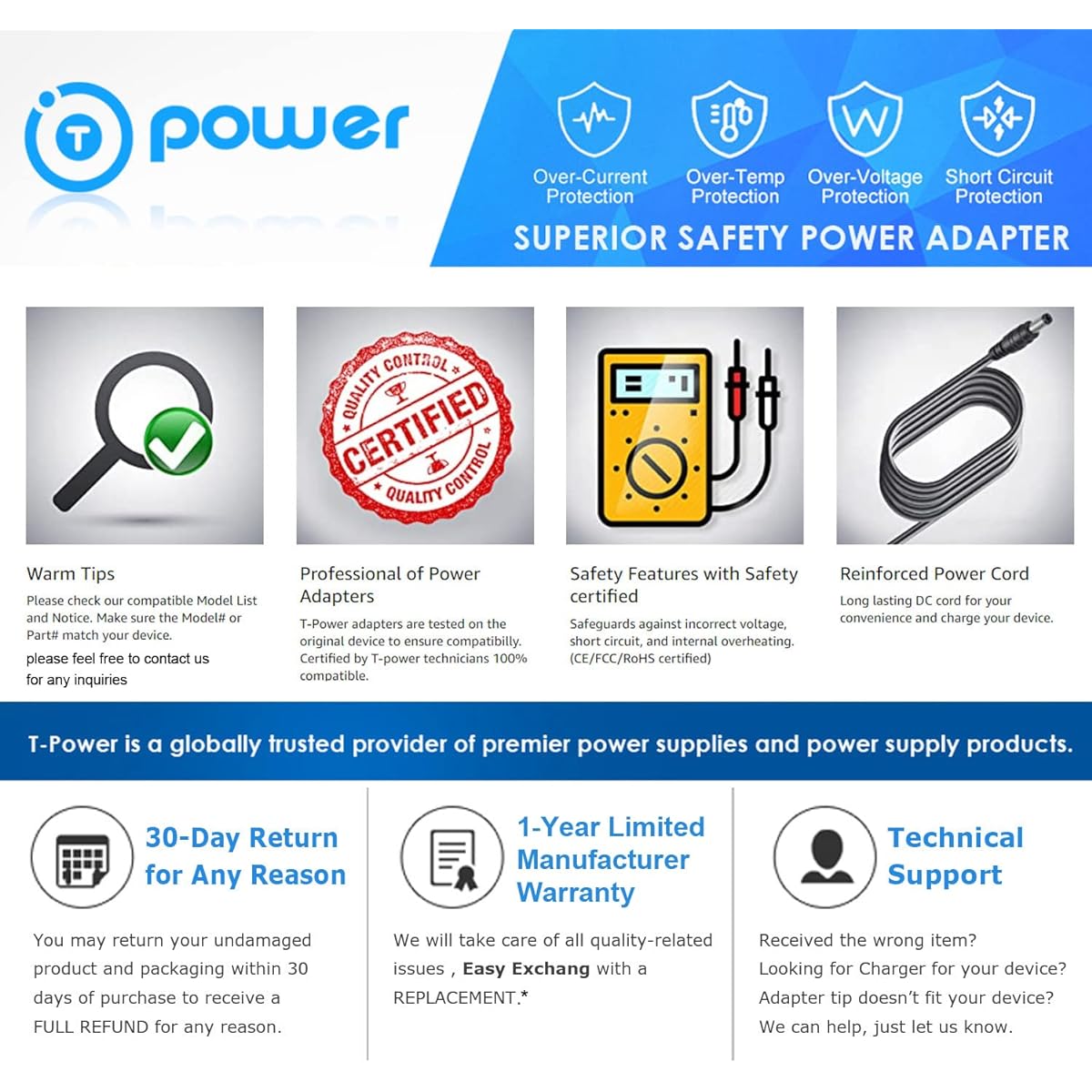 T-Power AC Adapter for K-TEC Thor-X Colassus Spotlight 10,000,000 Candle Power Charger Power Supply