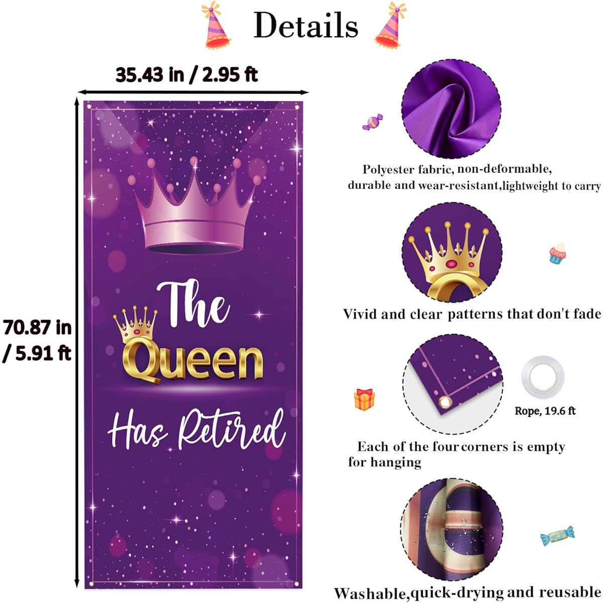 Kimini-Ki The Queen Has Retired Door Banner Gold Purple Retirement Party Decorations for Women Retirement Door Cover Retirement Party Yard Sign Lawn Decor