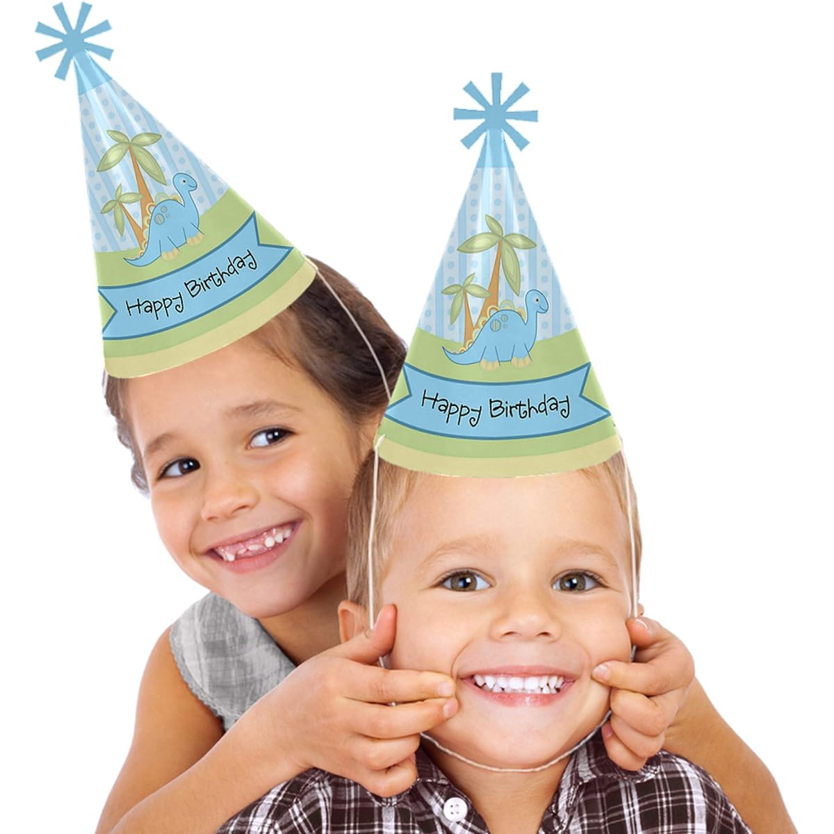 Baby Boy Dinosaur - Cone Happy Birthday Party Hats for Kids and Adults - Set of 8 (Standard Size)
