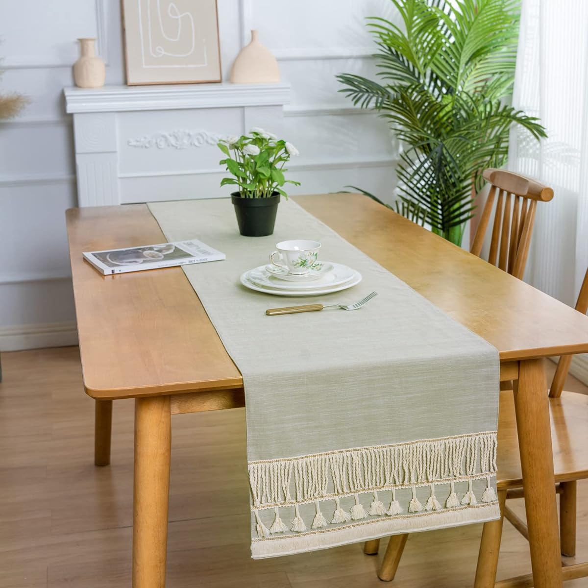 Ceconcert Table Runner Cotton Boho Table Runner Home Decor 82" Length Farmhouse Rustic Table Runner for Holiday Party Wedding and Dining Decor 15 x 82" Gold