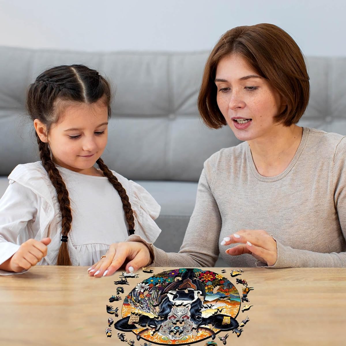 Jigfoxy Wooden Puzzles for Adults, Cow Wooden Jigsaw Puzzle for Adults Unique Animal Shape Woodcut Puzzle for Family Friends Puzzle Lovers (M-11.8*12.2inch-200 Pieces)