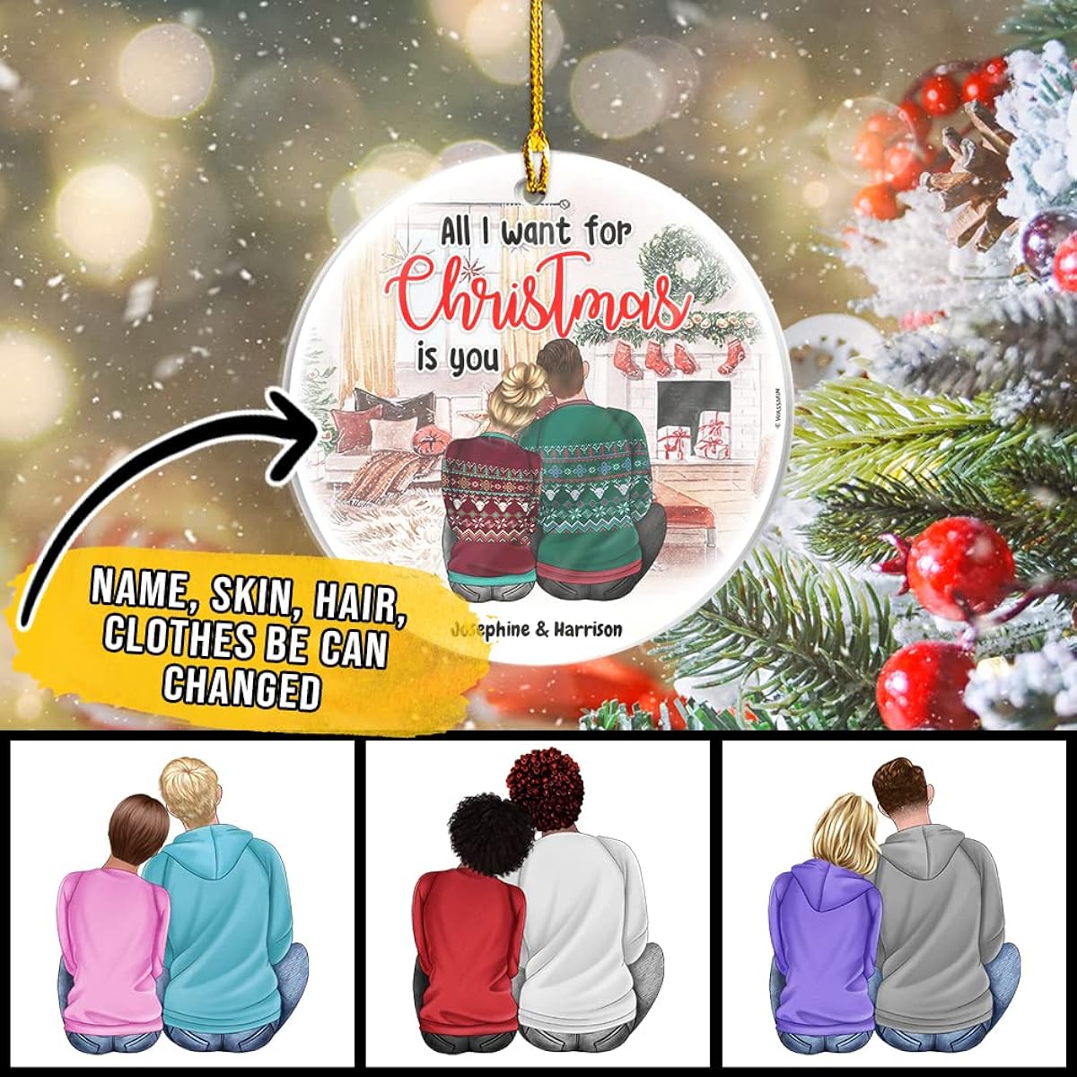 Wassmin Personalized Christmas Couple Ornament Customized All I Want for Xmas is You Acrylic Plastic Ornament 2021 Gift for Newlywed Couples 1 Year of Marriage Together Newlywed Tree Decorations