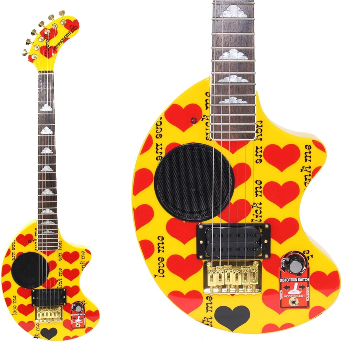 FERNANDES YELLOW HEART-ZO ZO-3 Mini Electric Guitar with Built-in Amplifier