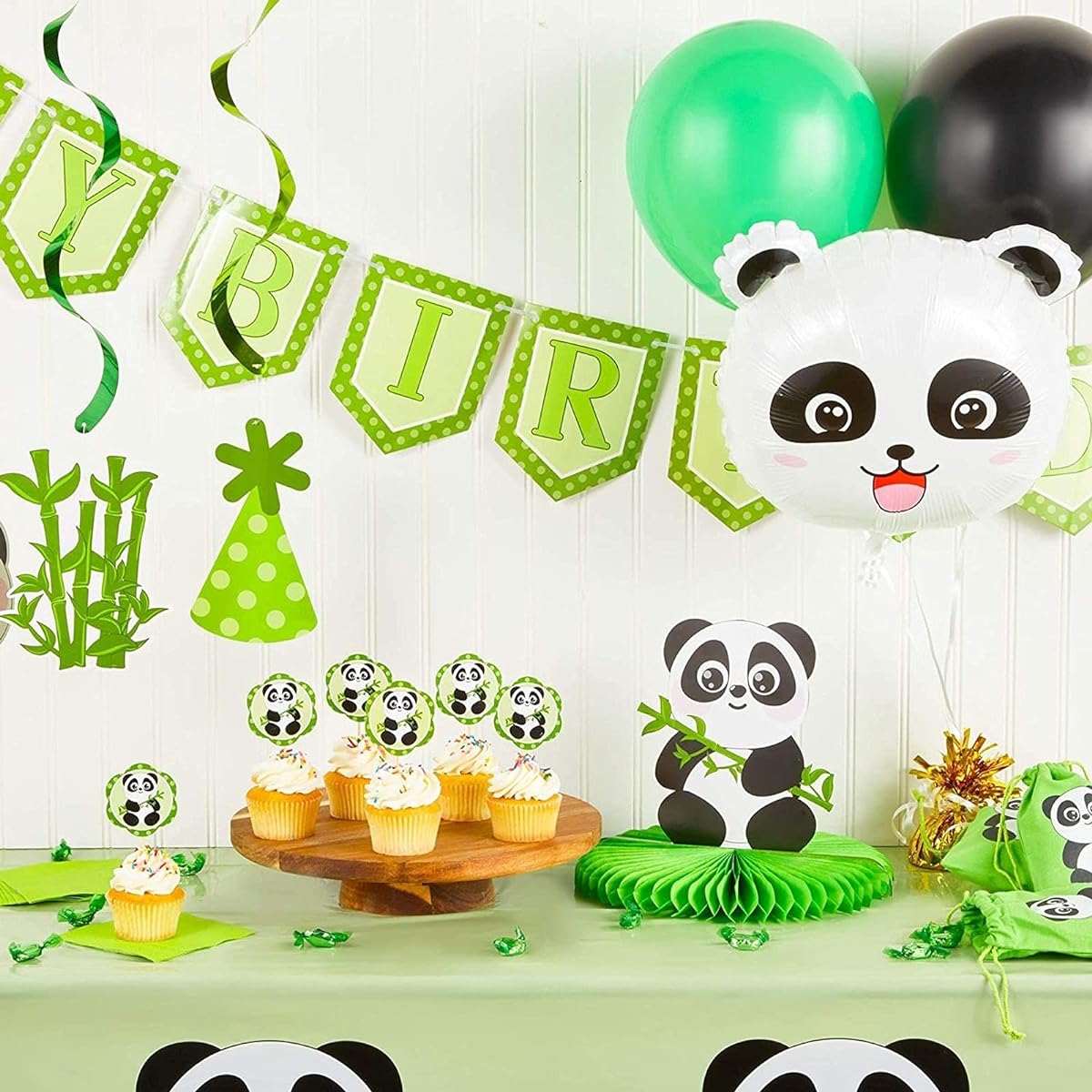 Panda Birthday Party Supplies with Balloons Cake Topper Decoration (49 Pieces)