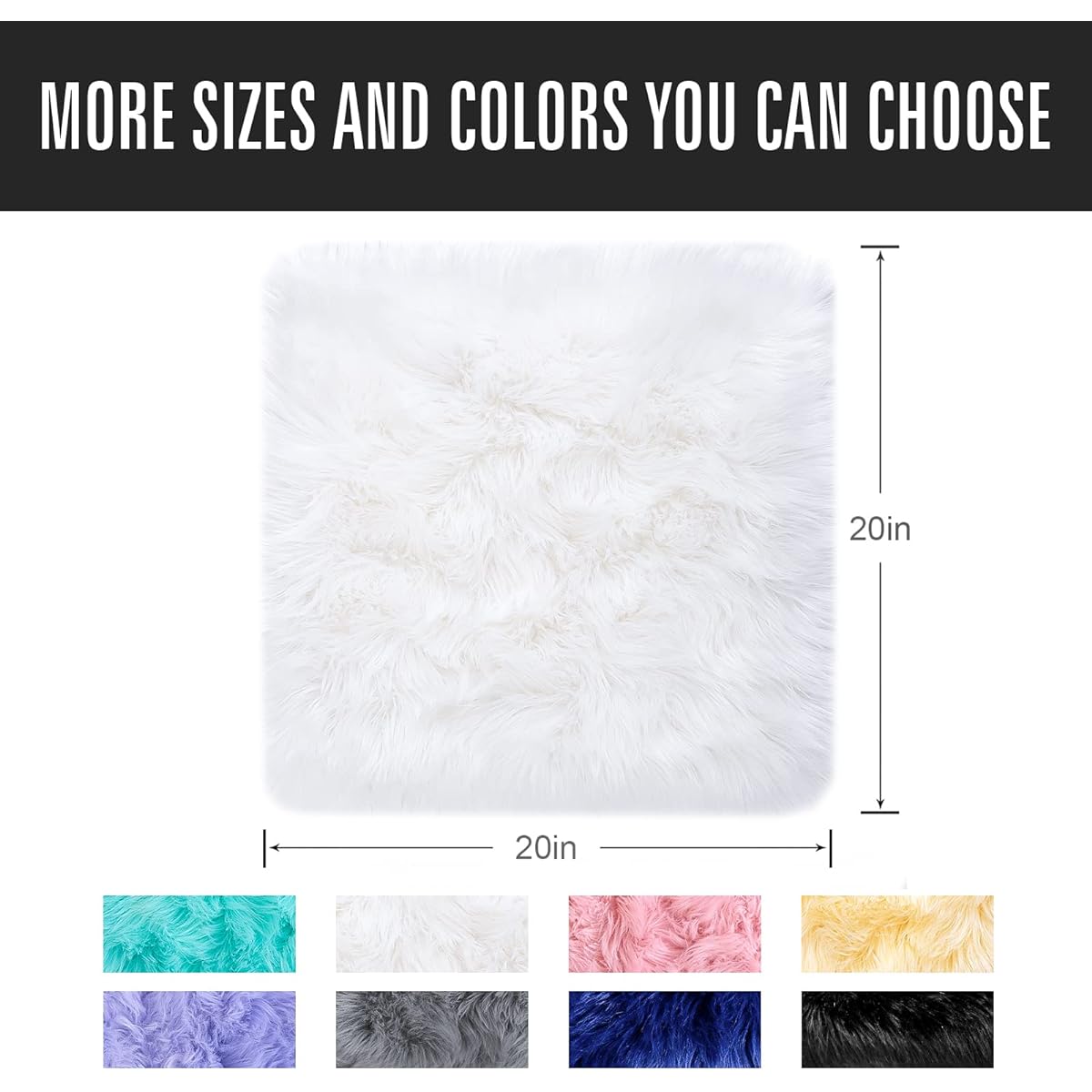 Noahas Faux Fur Sheepskin Silky Seat Cushion Home Decor Long Wool Area Rug Carpet Soft Fluffy Plush Chair Seat Pad Universal Fit for Home Office Restaurant Chair 1ft x 1ft White 1 Pack