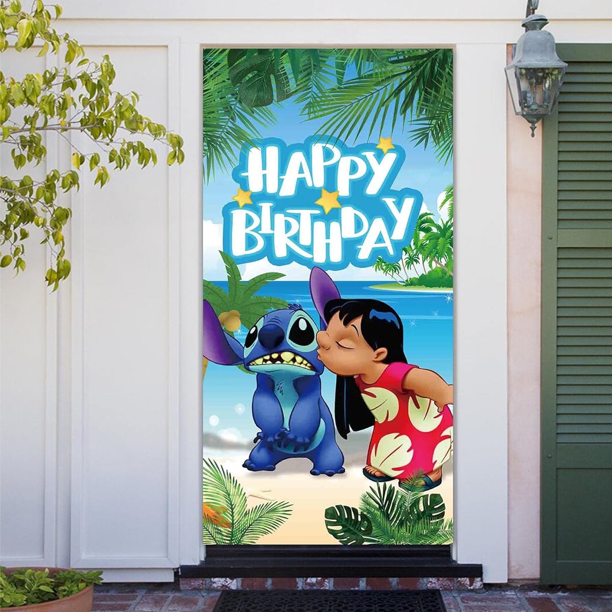 Cartoon Theme Door Banner 72x35.4 Inch Luau Summer Beach Sea Background for Kids Happy Birthday Dessert Table Top Summer Party Decoration Outdoor Door Banner Supplies